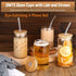 DWTS 4pcs Glass Cups with Lids & Straws - Coffee Tumbler Set, Drinking Glasses Gift with 2 Cleaning Brushes