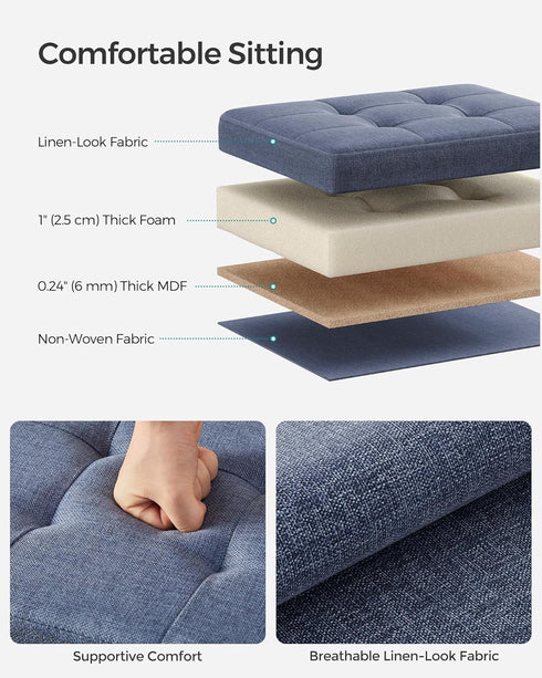 12.2 16.1 12.2 Inches, 286 lb ULSF102Q01 SONGMICS MAZIE Collection - Small Folding Storage Ottoman, Foot Rest Stool, x