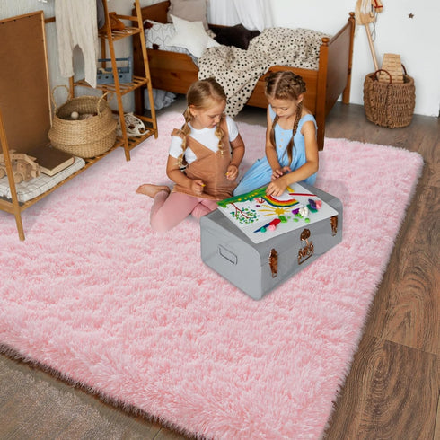 Super Fluffy Throw Rug for Bedroom, Modern Shag Pink Area Rug, Soft Plush Small Carpet for Kids and Teens