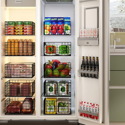 X-cosrack Foldable Metal Wire Basket, 6 Pack Pantry Organizer with Handles, 12"x9"X6", Food Storage Bins for Kitchen,