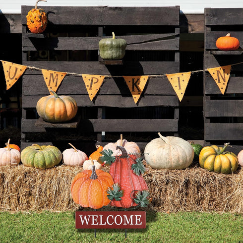 YEAHOME Fall Decorations, 22" Decorative Garden Stakes with 2 Pack Pumpkin Welcome Sign for Outdoor Yard Decor