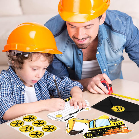30 Sets Construction Excavator Birthday Party Invitations Cards with Envelopes Stickers Construction Themed Invitations