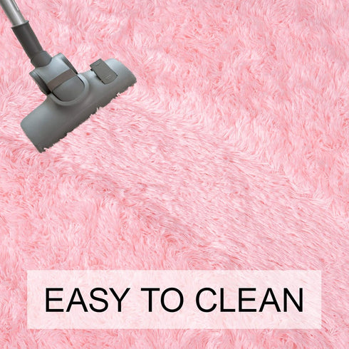 junovo Ultra Soft Washable Shaggy Rug (2.6x5.3ft Pink) - Non-Slip Oval Carpet for Kids Bedroom & Home Decor | Plush