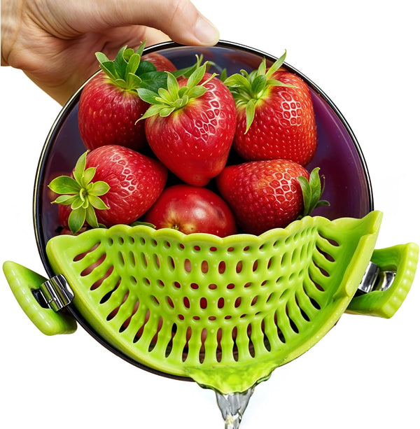 Performore Compact Universal Silicone Snap-On Pot Strainer – Heat-Resistant Clip-On Food Colander, BPA-Free