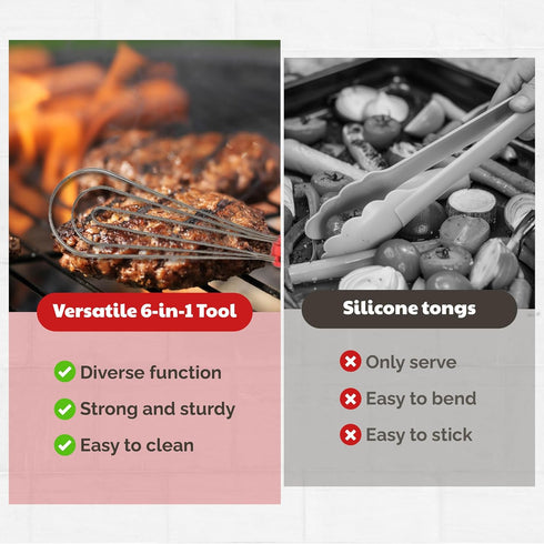 Tongs for Cooking, Multipurpose 6-in-1 Kitchen Utensils, Whisks for Cooking, Egg Beater Mixer, Salad Tongs