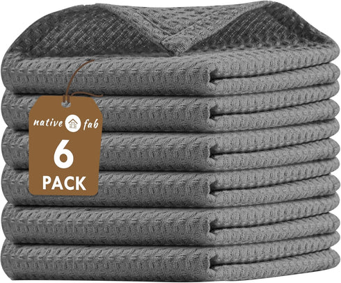 Native Fab 6 Pack Waffle Dish Cloths - 100% Cotton, Absorbent, Quick