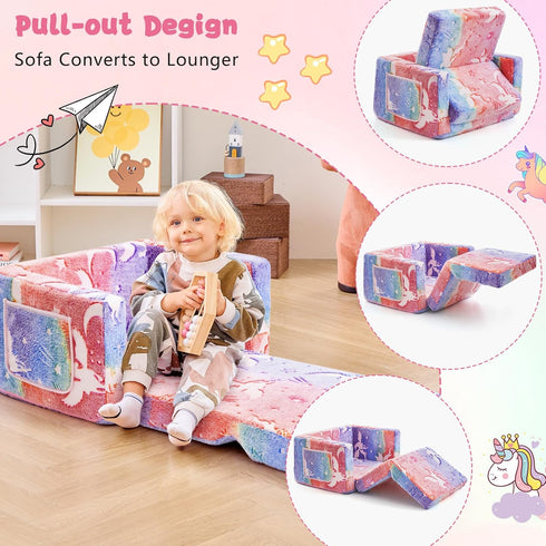 Comfy,2-in-1 inhand Toddler Chair Soft Toddler Couch Fold Out for Kids,Convertible Sofa to Lounger,Gift for Girls