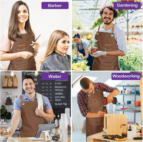 Chef Apron for Men Women, Cotton Canvas Cross Back Straps Apron for Kitchen Cooking, Artists Painting