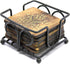 StonKraft Rustic Vintage Look Wooden Tea Coffee Coasters Set with Wrought Iron Holder