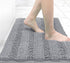 Grandaily Chenille Striped Bathroom Rugs 30x20 - Extra Thick Absorbent Non-Slip Plush Bath Mats, Grey