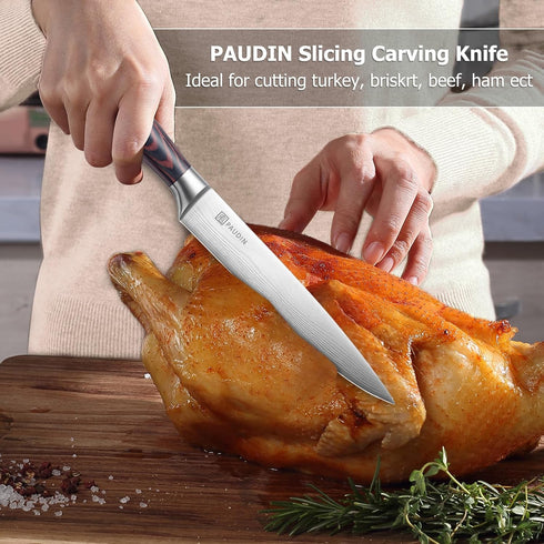 PAUDIN 8-Inch Carving Knife, Ultra Sharp Brisket Slicing Knife, Premium German Stainless Steel for BBQ