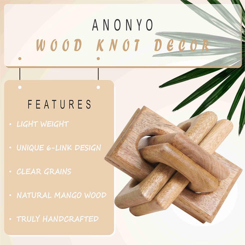 Boho Wooden Chain Links Decorative Object for Coffee Table & Shelf | Handmade Mango Wood Knot Sculpture Rustic Modern