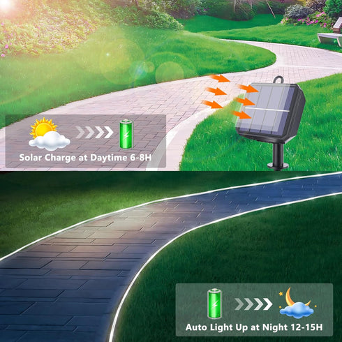 33ft 100LED 8 Solar Rope Lights, Solar String Lights, Modes Waterproof Solar Powered Outdoor Light, Flexible Clear Tube