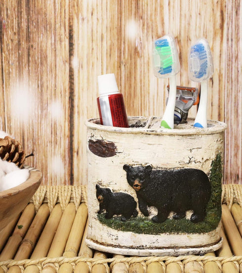 Ebros Wildlife Rustic Black Bear in Pine Trees Forest Bathroom Accent Resin Figurine with Birch Wood Finish
