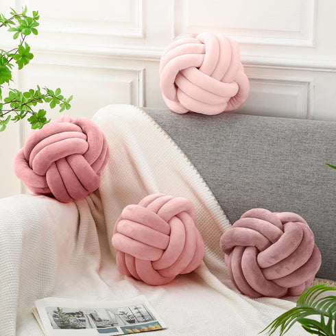 4 8.7 Inches Yerliker Pcs Knot Pillow Ball, Soft Home Decorative Round Throw Pillow Handmade Knotted Plush Accent