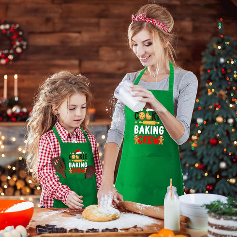 4 Pack Suhine Christmas Aprons Adults Green Christmas Kitchen Cooking Baking Cookie Crew Matching Aprons with Pockets