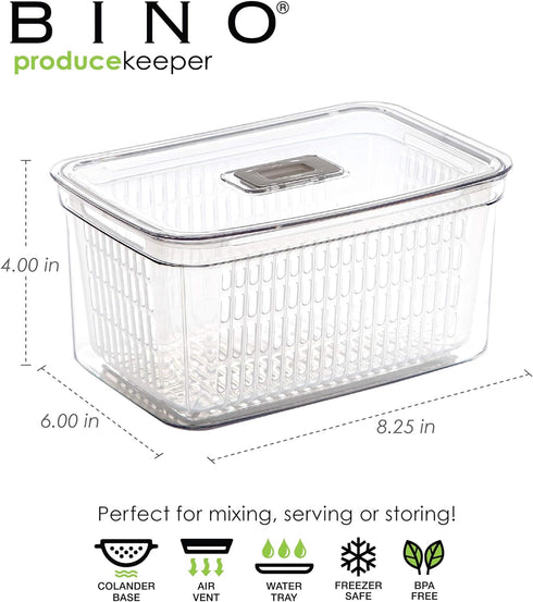 BINO Produce Saver - 6.8 Cup/1.6L Fridge Storage Containers for Fruits and Vegetables, BPA-Free with Adjustable Air Vent