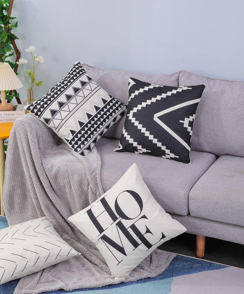 Set of 4 Black and White/Cream Decorative Throw Pillow Covers 18x18 Inch for Couch, Accent Pillows Case for Living Room