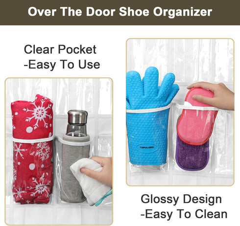 24 Closet, Over the Door Shoe Organizer with Crystal Clear Pockets and Metal Hooks Heavy Duty Hanging Shoe Storage Rack