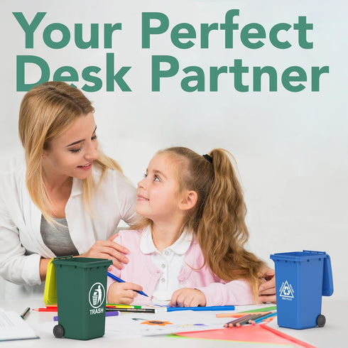 Wiosi Mini Garbage Trash Pen Holder for Desk, Tiny Recycle Bin Pencil Holder Green & Blue, Pack of 2 for Office