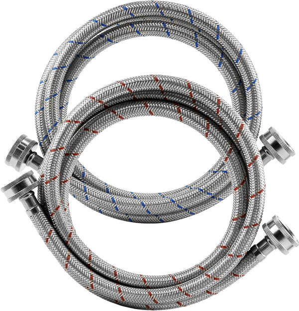 Stainless Steel Washing Machine Hoses, 4ft - 2 Packs Braided Premium Washer Supply Lines for Hot and Cold Water