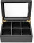 6 Break Tradition Wooden Tea Organizer For Tea Bags - Compartments, Clear Top Window, Lid Stays Open (Black)
