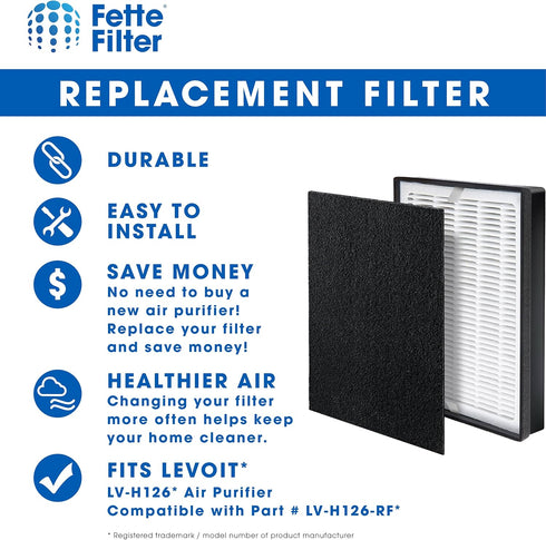 Fette Filter - Premium Air Purifier Replacement Filter Set, Compatible with Levoit LV-H126 (1 Hepa 3 Carbon)