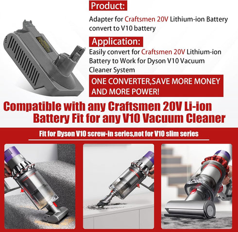 V10 Battery Adapter Compatible with Craftsman 20V Battery for Dyson V10 Animal Motorhead Vacuum