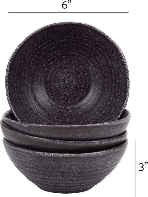Elanze Designs Modern Chic Ribbed Serving Bowls Set of 4, Ceramic Stoneware for Meals and Soup (Charcoal Grey)