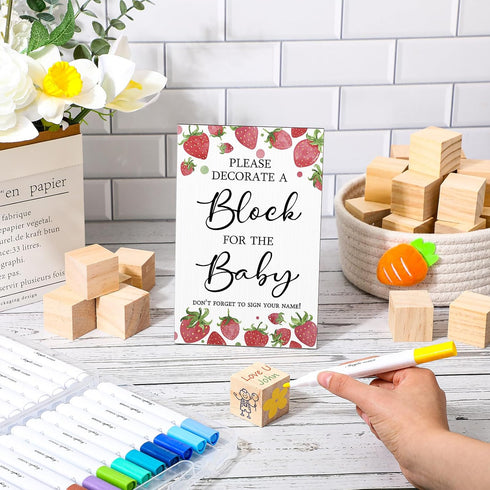 75 50 24 Qilery Pcs Baby Shower Games Sign Kit Including Decorate a Block Game Sign DIY Blank Wooden Block Acrylic