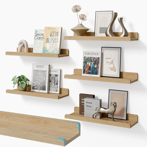 YUFLINX 16Natural Floating Shelves for Wall Set of 6,Rustic Wood Shelf for Room