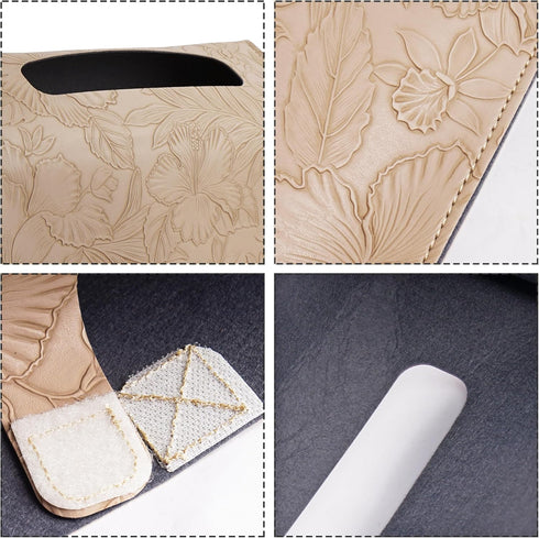 Towel(1-Carved Hennaja Leather Cover for Disposable Paper Hand Towel Box, Compatible with Kleenex Paper Hand Beige)