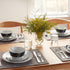 18-Piece Set, 6, Amazon Basics Complete Kitchen Dinnerware Microwave and Dishwasher Safe, Plates, Dishes, Bowls, Swirl