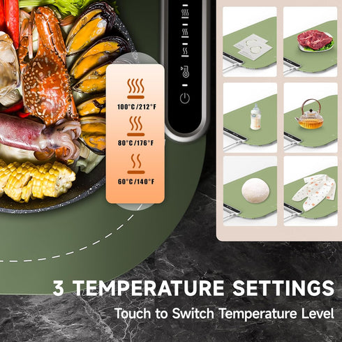 3 2 Food Warming Mat, Silicone Electric Heating Tray to Keep Food Warm at Party, Heating Mat for Food with Temperature