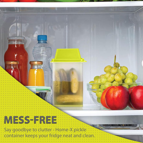 Home-X Pickle Container with Strainer - BPA Free Jalapeno Holder for Mess-Free Food Storage, Easy Open Lid Design