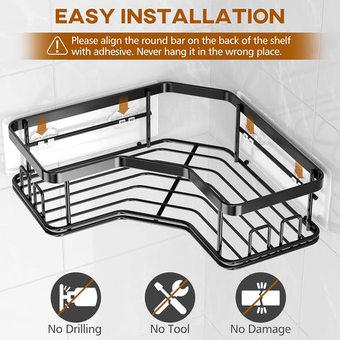 MAXIFFE 3-Pack Shower Caddy, Wall Mounted Organizer with Soap Holder and 8 Hooks for Bathroom and Kitchen Countertop