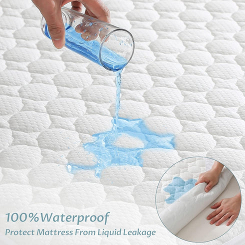 King Size Waterproof Mattress Protector Rayon from Bamboo Fitted Quilted Mattress Pad Cover with Deep Pocket Up to 18''