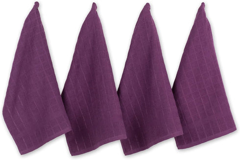 DII Basic Terry Collection Windowpane Dishtowel Set, 4 Piece, Eggplant Solid, 16x26