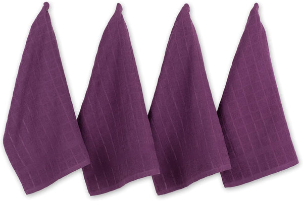 DII Basic Terry Collection Windowpane Dishtowel Set, 4 Piece, Eggplant Solid, 16x26