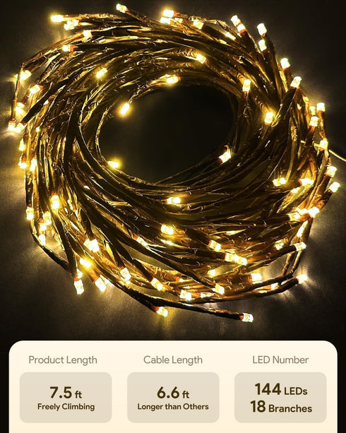 NIDISETPJAS 18 144 Enchanted Willow Vine Lights with Remote, Christmas Swags Decorations Indoor Room Decor, Branches
