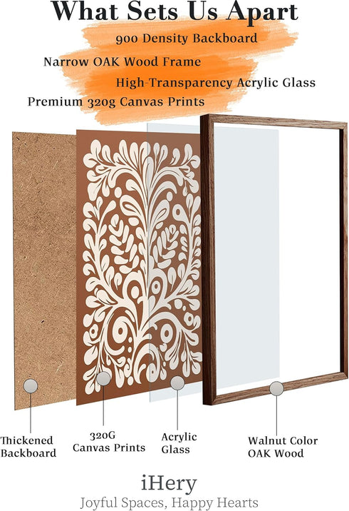 12x16in 1Pack iHery Natural OAK Walnut Color Wood Abstract Mexican Framed Wall Art, Talavera Tile Burnt Orange