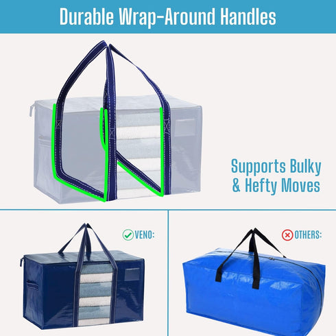 VENO Blue 2 Pack Heavy-Duty Polypropylene Storage Bags, Zipper, 50 lb Capacity, Foldable Organizer for College Dorm,