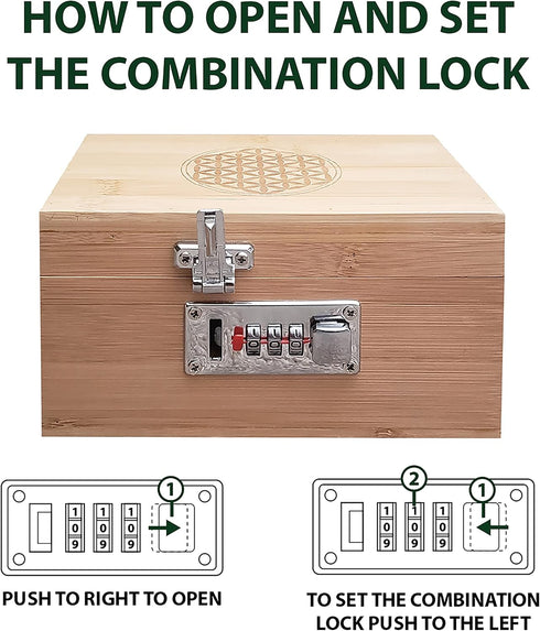Miracles Bamboo Storage Box - Decorative Box with Lid and Combo Lock for Tea and Spice Storage