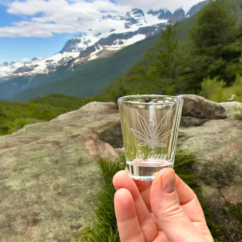 Pot Leaf Go Green Shot Glass, 2oz