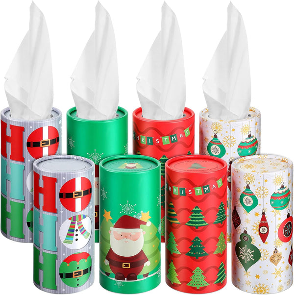 8 Pcs Christmas Car Tissue Holder with Facial Tissue Bulk Xmas Cylinder