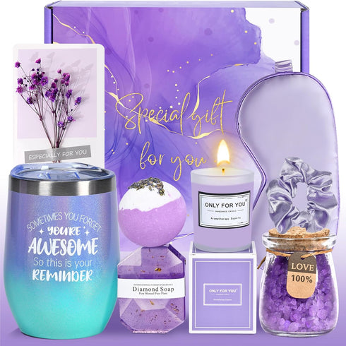 Gifts for Women, Mom, Wife, Girlfriend, Sister - Lavender Spa Gift Basket Set for Birthday, Christmas, Valentine's Day