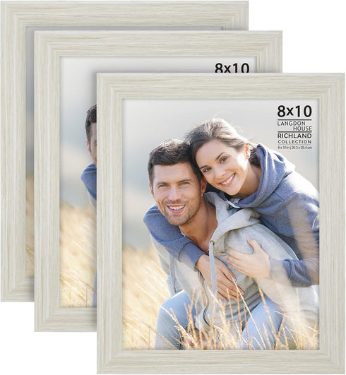 Langdon House 8x10 Picture Frames (Almond White, 3 Pack) Wood Grain Style,