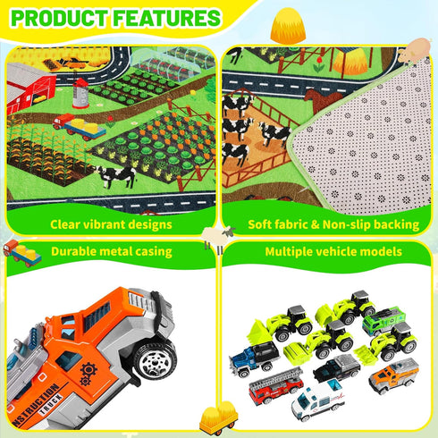Mfmiudole Set 10 (4 6 Community 39.4"x59" Farm Play Rugs Gift - Vehicles Construction Trucks + Cars), Traffic Rug