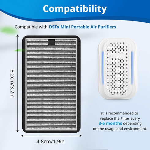 8 Pack For DSTx HEPA + Carbon Filters Replacement Compatible with Clarifion DSTx Mini Personal Portable Air Purifiers for Home, Bedroom and Pets, Works for Dust, Smoke,Odors and Airborne Particles