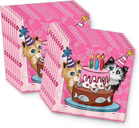 Kitty Cat Pink Kitten Birthday Party Supplies Set, Tableware Kit for 16 Plates Napkins Cups